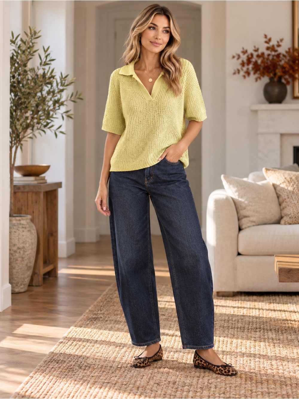 Topshop Light Yellow Knit Polo Sweater
